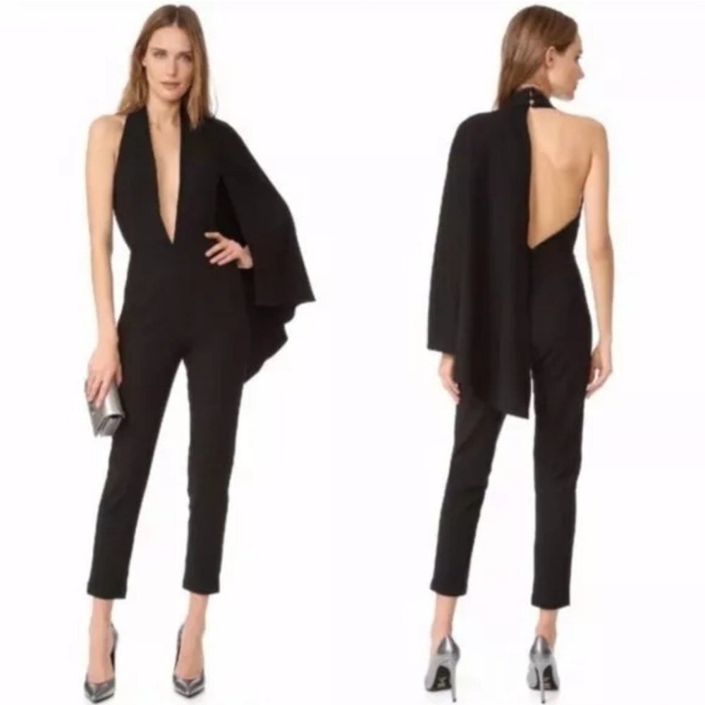 Few Moda New York Black One Shoulder Cape Sleeveless Jumpsuit Small